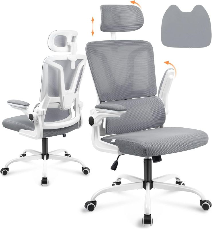Photo 1 of Soontrans Ergonomic Office Chair with Lumbar Support Pillow, Mesh Office Chair with Headrest & Adjustable Arms, Rocking Office Desk Chair, Comfortable Ergonomic Chair - Dark Grey
