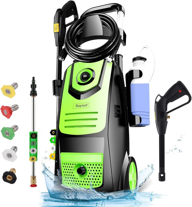 Photo 1 of Electric Pressure Washer, Suyncll Electric Power Washer 1800W High Pressure Washer, 1.8GPM Professional Water Pressure Washer, with 5 Nozzles, Soap Tank, Clean Cars/Patios/Driveways
