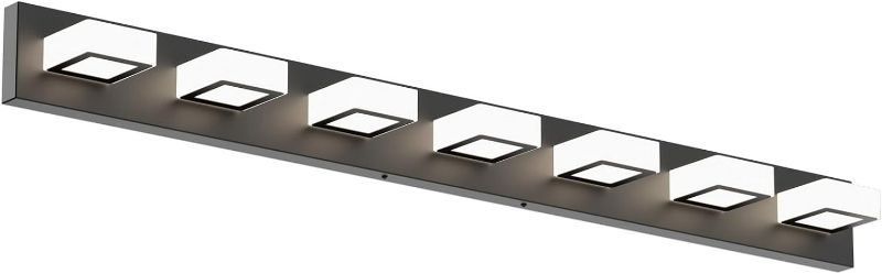 Photo 1 of Ralbay 48" LED Matte Black Vanity Lights 7 Lights Acrylic Metal Black Modern Vanity Lights Black Bathroom Lighting Fixtures Over Long Mirror (Natural White Light 4500K)
