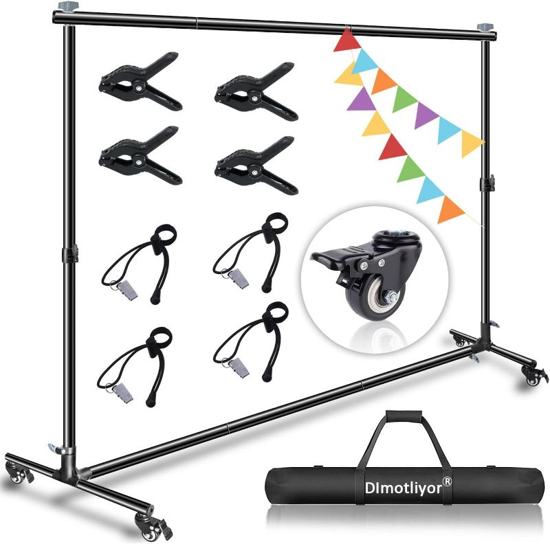 Photo 1 of 10 * 7ft Backdrop Stand, with Wheels, Adjustable Heavy-Duty Backdrop Stand, Banner Background Stand, Backdrop Support System for Parties Photo Photography
