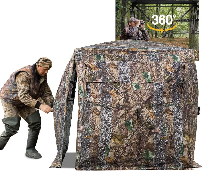 Photo 1 of FUNHORUN Hunting Blind 270/360 Degree See Through Ground Blind for Deer Hunting, 2-3 Person Pop-up Hunting Deer Blind, Turkey Blind, Portable Hunting Blind for Deer Hunting Turkey Hunting