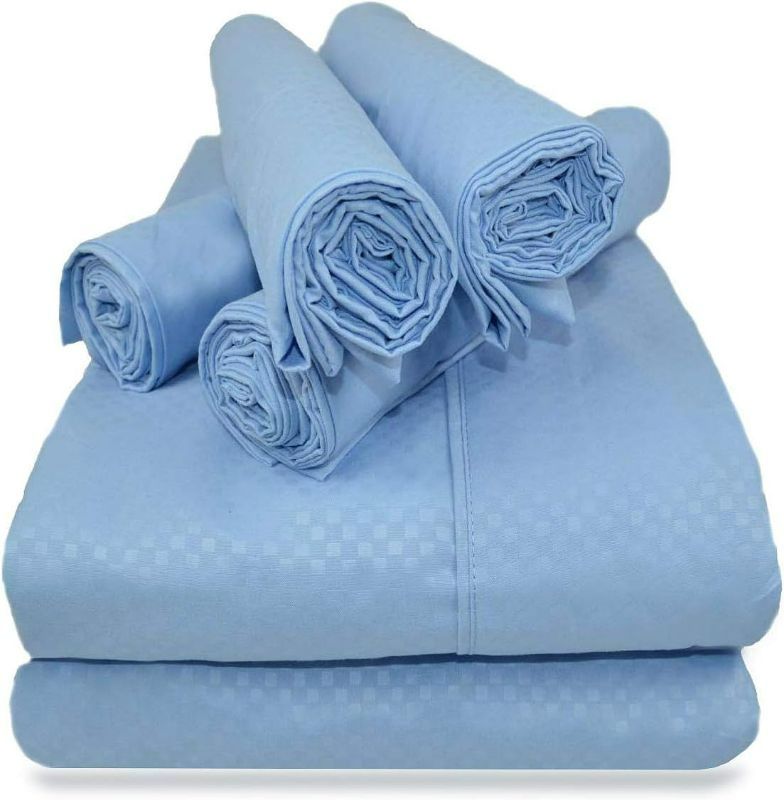 Photo 1 of Victoria Valenti Embossed Sheet Set with 2 Pillow Cases, Fitted Sheet, Flat Sheet, TWIN Blue NEW 

