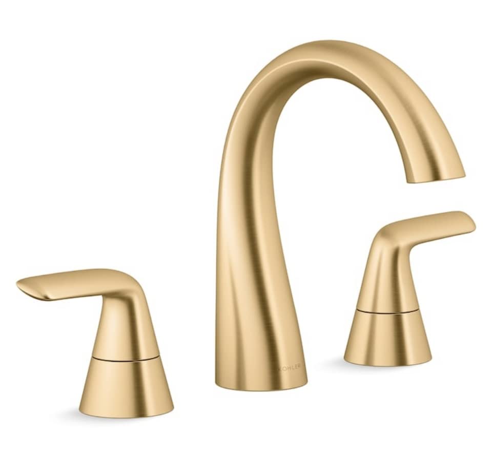Photo 1 of Kohler Avail Vibrant Brushed Moderne Brass 2-Handle Widespread WaterSense Mid-arc Bathroom Sink Faucet with Drain K-R33048-4D-2MB
