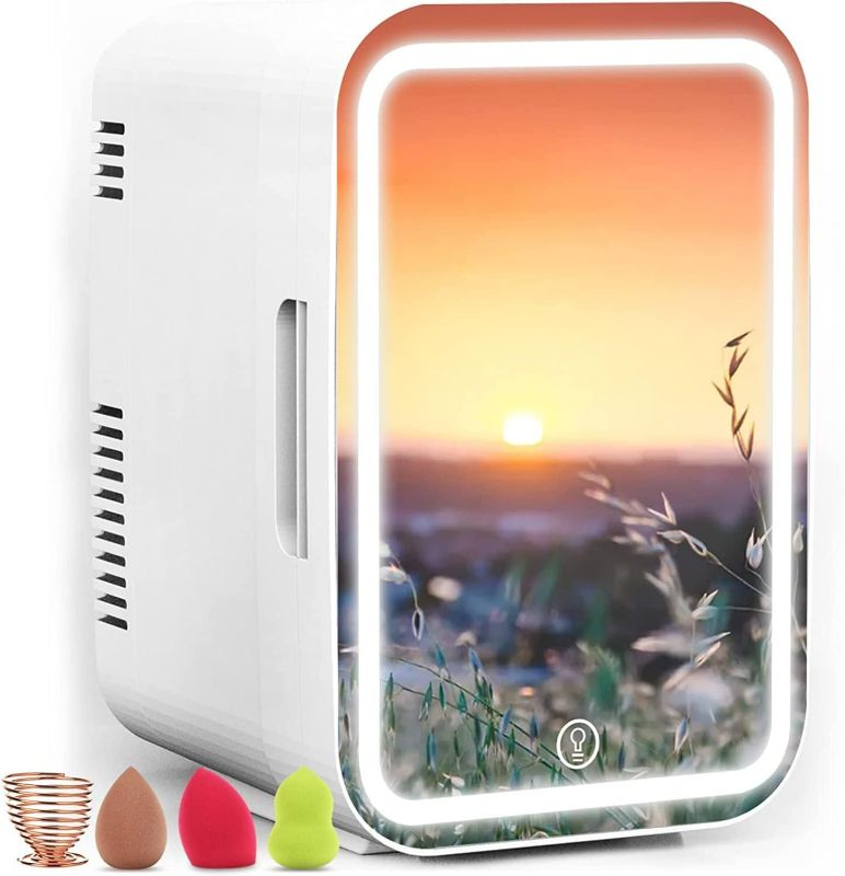 Photo 1 of COOSEON 4 Liter/6 Can Mini Skincare Fridge with Mirror, AC/DC Thermoelectric Cooler Beauty Fridge, Warmer Refrigerators for Skin Care Makeup, Cosmetics, Beverage, Babyfood, Bedroom, Car use
