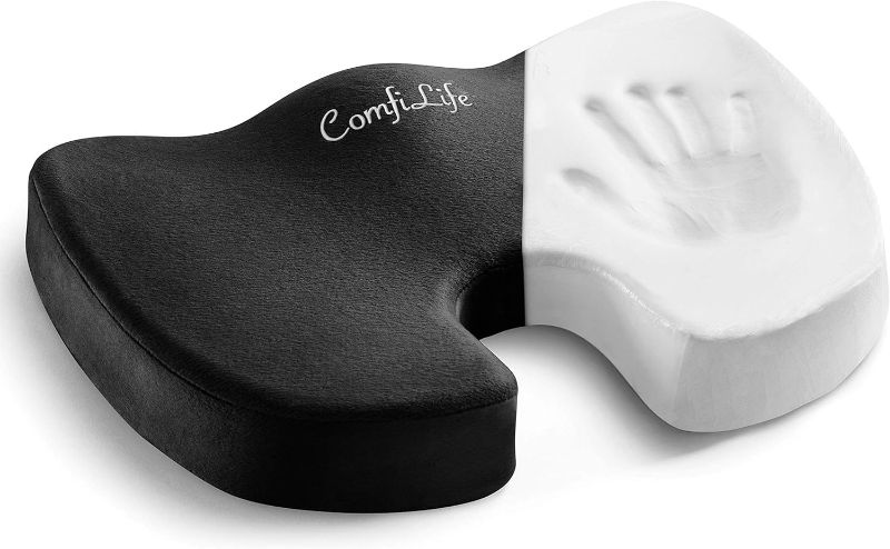 Photo 1 of ComfiLife Premium Comfort Seat Cushion - Non-Slip Orthopedic 100% Memory Foam Coccyx Cushion for Tailbone Pain - Cushion for Office Chair Car Seat - Back Pain & Sciatica Relief (Black)
