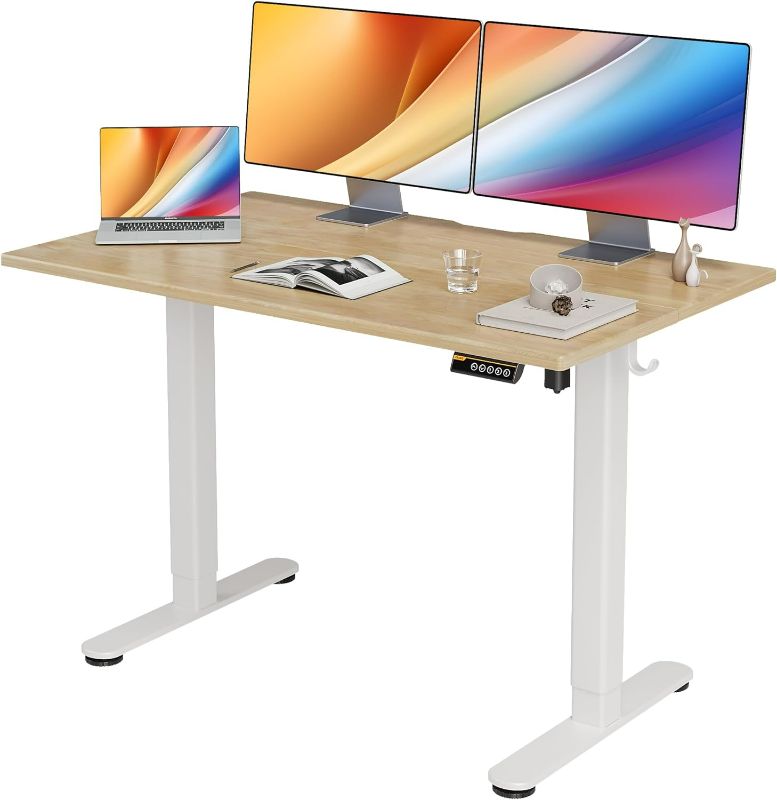 Photo 1 of Claiks Solid Wood Electric Standing Desk, Adjustable Height Stand up Desk, 48x24 Inches Sit Stand Home Office Desk with Splice Board, White Frame/Nature Top
