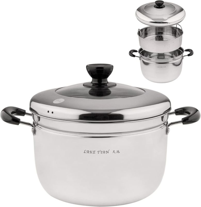 Photo 1 of Single Stainless Steel Steamer Pot Cookware Pot, Vegetable Steamer with Insert Steamer Basket, Great Steamer For Cooking Food, Tempered Glass Lid, Dishwasher Safe By Lake Tian (26cm/10.2in), 10QT
