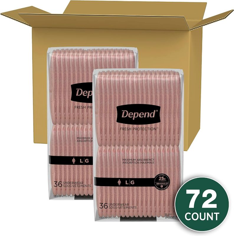 Photo 1 of Depend Fresh Protection Adult Incontinence Underwear for Women (Formerly Depend Fit-Flex), Disposable, Maximum, Large, Blush, 72 Count (2 Packs of 36),
