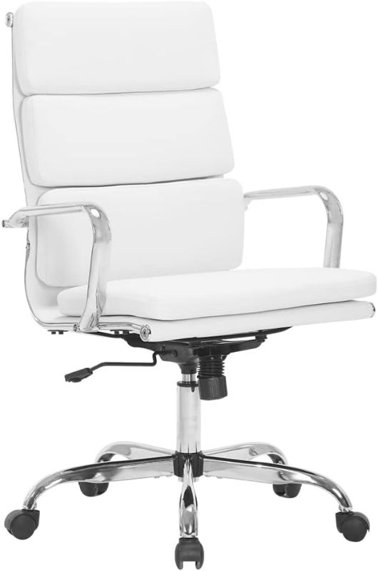 Photo 1 of LANDSUN Executive Office Chair Leather High Back Home Computer Desk Chair with Wheels and Arms Soft Padded Comfortable Swivel Adjustable Height White NEW 
