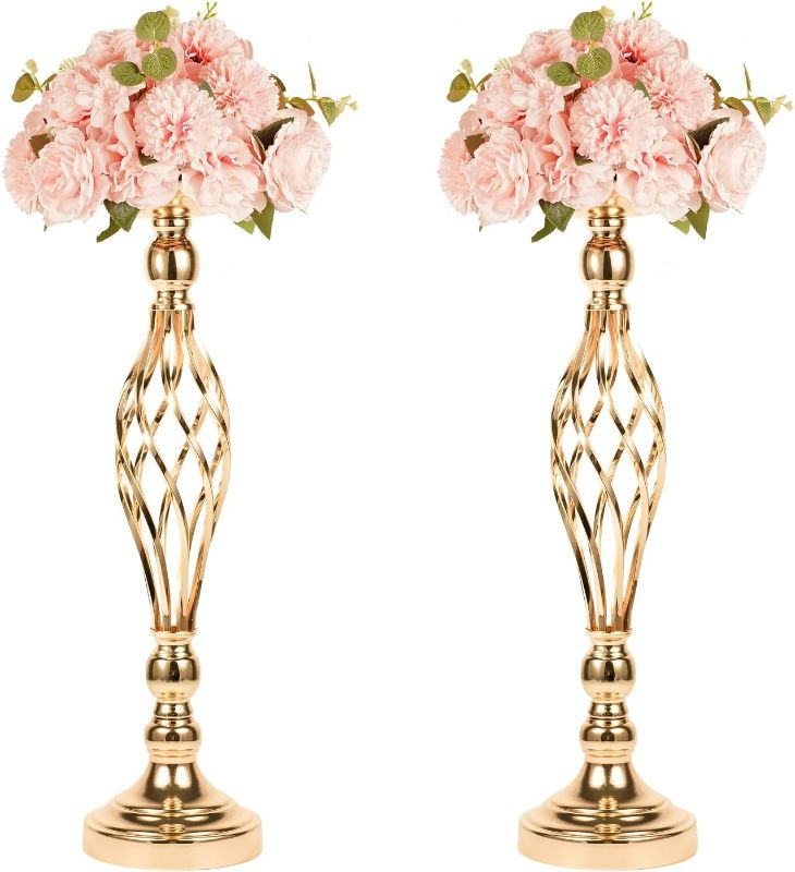 Photo 1 of LANLONG 7pcs Metal Gold Candle Holders Road Lead Table Centerpiece Stand Pillar Candlestick for Wedding Candelabra Flowers Vases