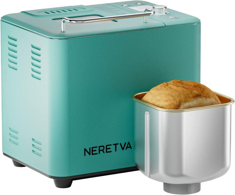 Photo 1 of Neretva 20-in-1 2LB Bread Maker Machine with Gluten Free Pizza Sourdough Setting, Digital, Programmable, 1 Hour Keep Warm, 2 Loaf Sizes, 3 Crust Colors - Receipe Booked Included (Green)
