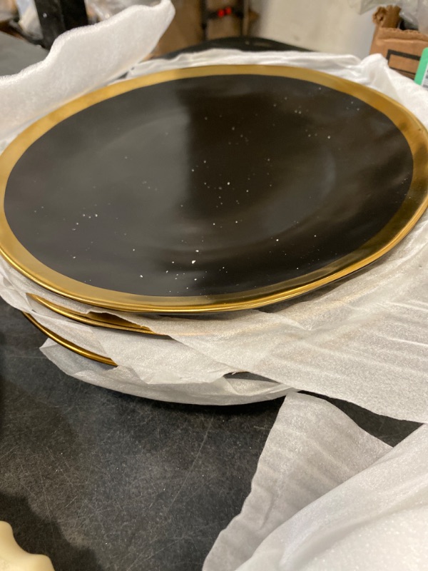 Photo 2 of Pokini Matte Black Plates and Bowls Sets, 10 Piece Dinnerware Sets Service for 4, Dishes, Round Plates, Bowls, Golden Rim Dish Set for Home Decor
