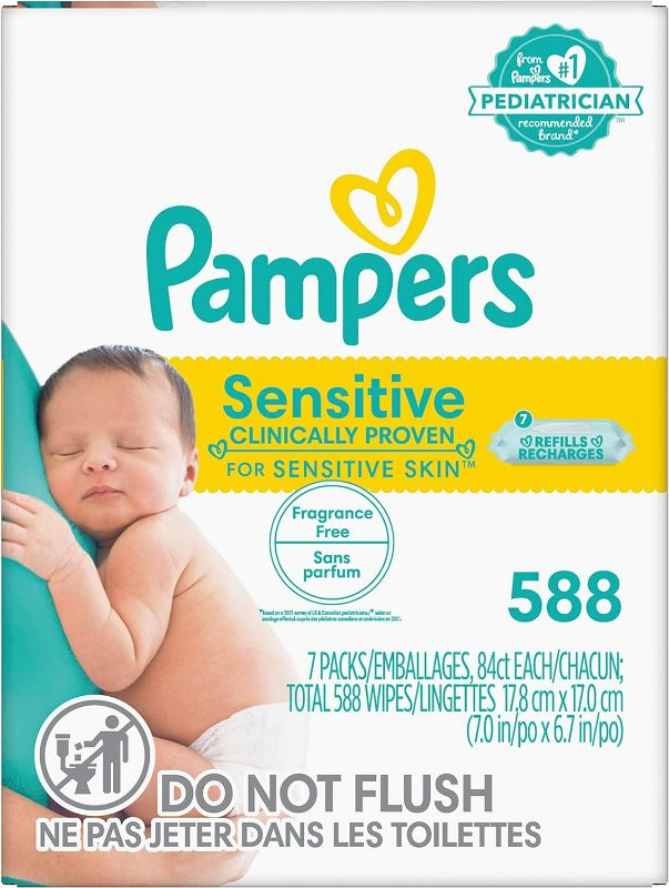 Photo 1 of Pampers Sensitive Water Based Hypoallergenic and Unscented Baby Wipes Refill, 588 count 
