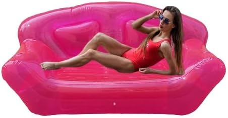 Photo 1 of  Transparent Inflatable Couch with 2 Cup Holders, Pink Transparent PVC Air Sofa Blow Up Couch for Beach Office Outdoor Travel Camping Picnic Swimming Pool (Color : Pink)