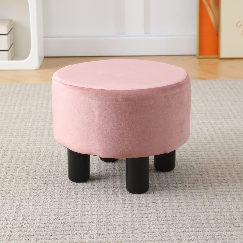 Photo 1 of Cpintltr Foot Stool Velvet Ottoman Round Footstool for Couch Desk Soft Step Stool Padded Foot Rest with Non-Skid Pine Legs Multiple Colors Furniture for Hallway Office Lounge Dorm Room Dusty Pink
