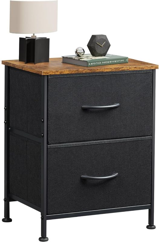 Photo 1 of WLIVE Nightstand, 2 Drawer Dresser for Bedroom, Small Dresser with 2 Drawers, Bedside Furniture, Night Stand, End Table with Fabric Bins for Bedroom, Closet, Entryway, Black and Rustic Brown
