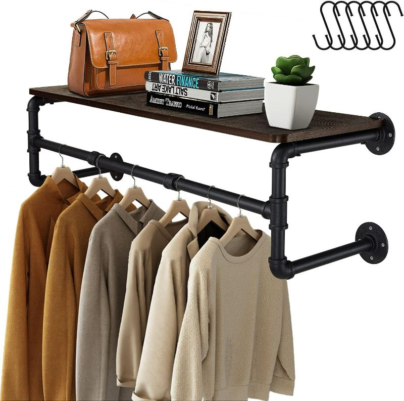 Photo 1 of GREENSTELL Clothes Rack with Top Shelf, 41in Industrial Pipe Wall Mounted Garment Rack, Space-Saving Display Hanging Clothes Rack, Heavy Duty Detachable Multi-Purpose Hanging Rod for Closet Storage
