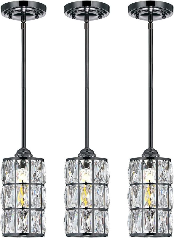 Photo 1 of 3 Pac 1 Light Hanging Kitchen Island 4.8" Crystal Pendant Lighting Modern Pendant Light Fixture Antique Nickel Finish with Crystal Shade for Bar,Dining Room,Corridor,Living Room Over Sink

