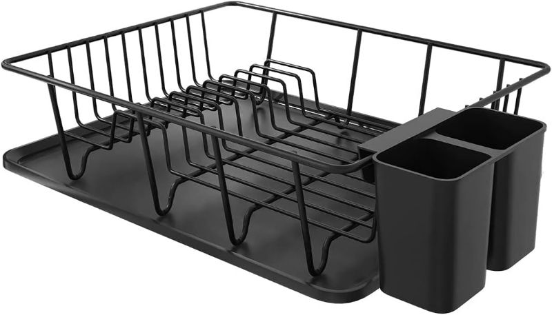 Photo 1 of Dish Drying Rack, Rust-Resistant Dish Rack with Drainboard and Utensil Holder for Kitchen Counter Cabinet, Black

