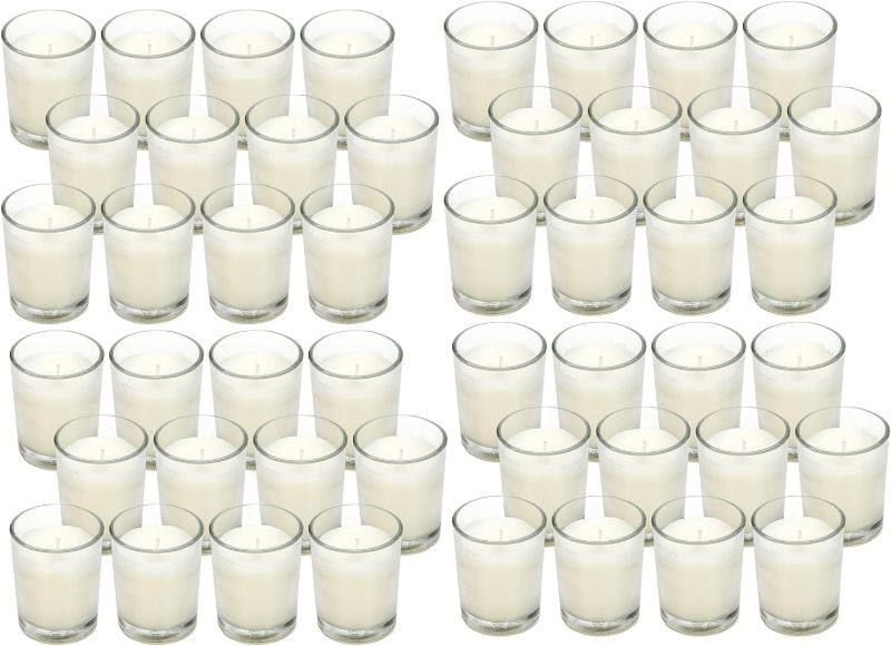 Photo 1 of Hosley 48 Pack Ivory Unscented Clear Glass Filled Votive Candles. Hand Poured Wax Candle Ideal Gifts for Aromatherapy Spa Weddings Birthdays Holidays Party (Warm White)
