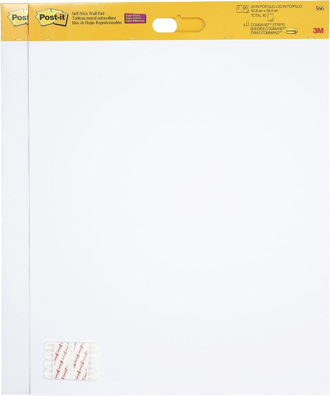 Photo 1 of Post-it Easel Pad, 20 in x 23 in, White, 20 Sheets/Pad, 2 Pads/Pk, Mounts to surfaces with Command Strips included (566)
