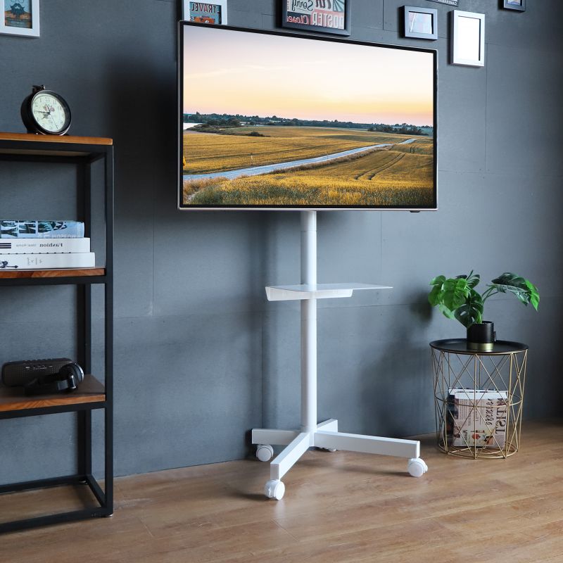 Photo 1 of White TV Stand with Wheels  Flat Screen TVs, White Shelf