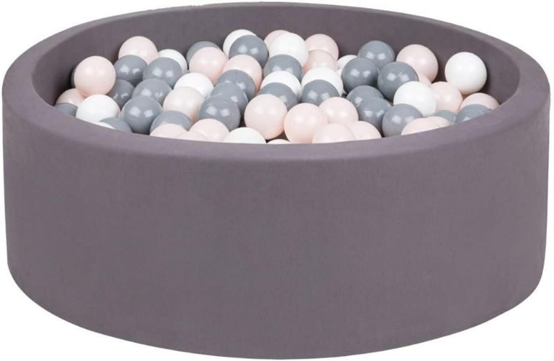 Photo 1 of Baby Ball Pit with Organic Cotton Cover & BPA-Free Balls | Eco-Friendly | Safe Sensory Play | 6 Mons – 5 Yrs. | Grey Organic Cotton Cover Pink Balls