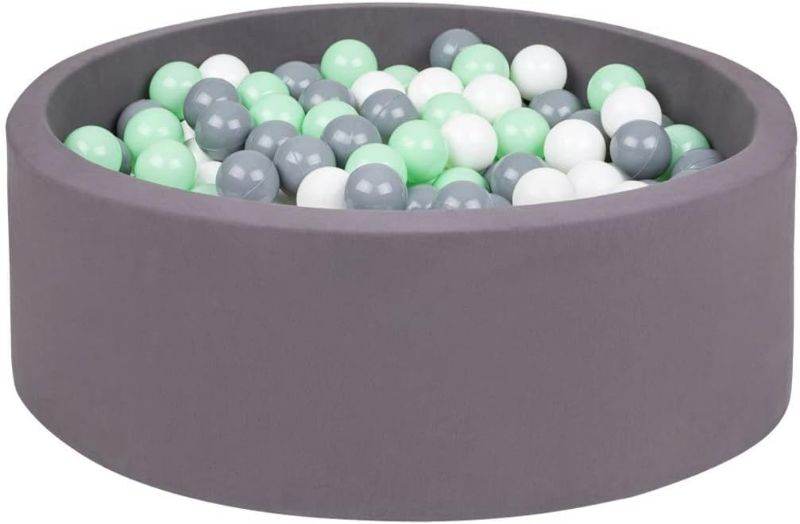 Photo 1 of Premium Baby Ball Pit with Organic Cotton Cover & BPA-Free Balls | Eco-Friendly | Safe Sensory Play | 6 Mons – 5 Yrs. | Grey Organic Cotton Cover + Grey/Green/White Balls
