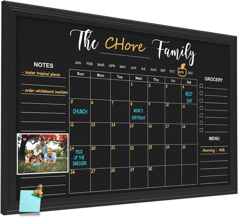 Photo 1 of TORASO Chalkboard Calendar, 24” × 36“ Calendar Magnetic Chalk Board, Monthly and Weekly Calendar, Family Planner(Family-HB-6090)
