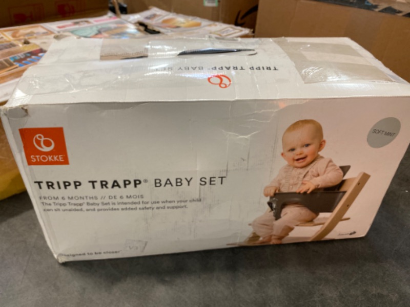 Photo 3 of Tripp Trapp Baby Set from Stokke, Soft Mint - Convert The Tripp Trapp Chair into High Chair - Removable Seat + Harness for 6-36 Months - Compatible with Tripp Trapp Models After May 2006
