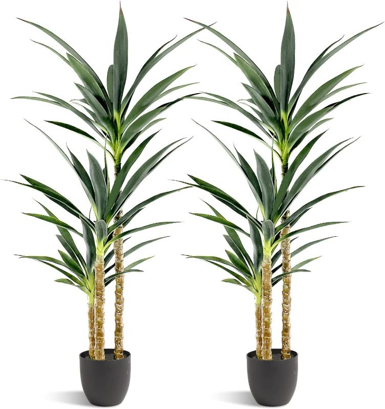 Photo 1 of Waoops Artificial Tree 4.7Ft Faux Agave Plant with 3 Heads in Plastic Pot Fake Tree for Home Decor Indoor or Outdoor Office Decoration Housewarming Gift (4.7 Feet-2 Pack)
