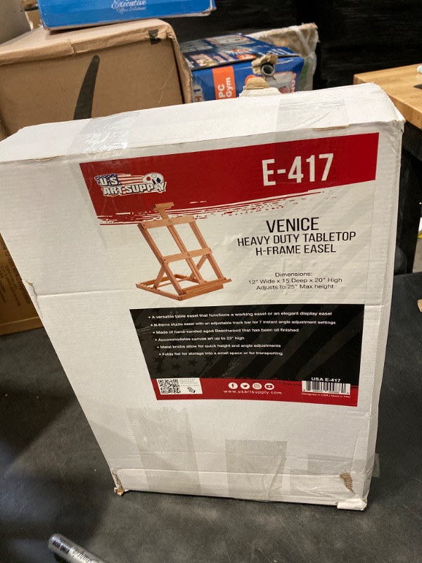 Photo 4 of U.S. Art Supply Venice Heavy Duty Tabletop Wooden H-Frame Studio Easel - Artists Adjustable Beechwood Painting and Display Easel, Holds Up to 23" Canvas, Portable Sturdy Table Desktop Holder Stand