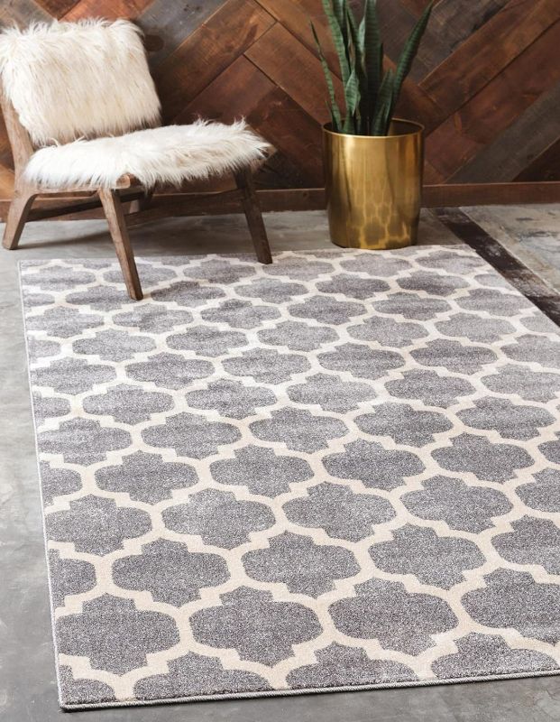 Photo 1 of Unique Loom Trellis Collection Area Rug - Philadelphia (4' 1" x 6' 1" Rectangle, Dark Gray/ Beige)
