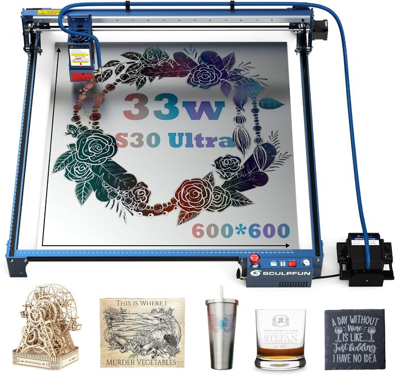 Photo 1 of SCULPFUN S30 Ultra Laser Engraver with Air Assist, 33W Output Laser Cutter, Higher Accuracy Laser Engraving Machine, 600 * 600mm Working Area Laser Engraver for Wood and Metal
