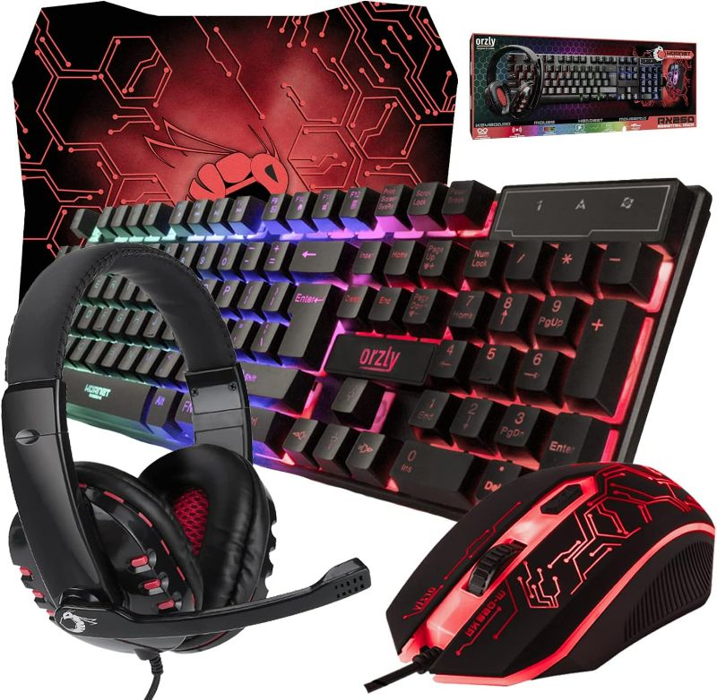Photo 1 of Gaming Keyboard and Mouse and Mouse pad and Gaming Headset, Wired LED RGB Backlight Bundle for PC Gamers and Xbox and PS4 Users - 4 in 1 Edition Hornet RX-250
