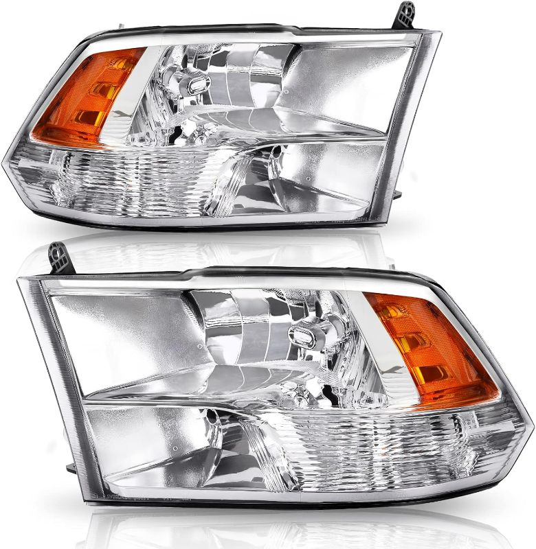 Photo 1 of AUTOSAVER88 Headlight Assembly Compatible with 2009-2018 Dodge Ram 1500/2010-2018 Dodge Ram 2500 3500/2019-2022 Ram 1500 Classic Pickup QUAD Chrome Housing with Daytime Running Lamps
