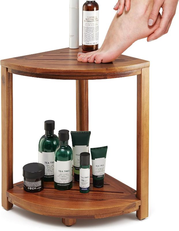 Photo 1 of PARTS ONLY, Tinamo 12” Wood Corner Shower Bench & Shower Stool with Storage Shelf - Corner Seat for Shaving Legs - Hidden Bolt - Bath Step for Small Spaces - Perfect for Indoor or Outdoor (Acacia)
