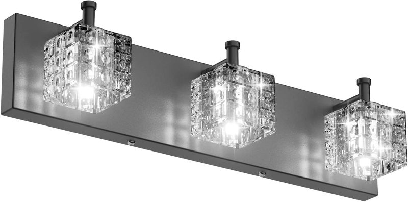 Photo 1 of Ralbay Matte Black Vanity Light 3 Lights Modern Crystal Black Bathroom Light Fixtures Modern Crystal Bathroom Vanity Light Fixtures
