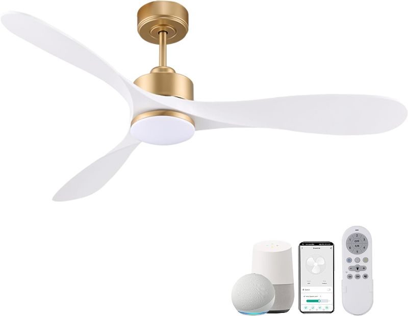 Photo 1 of 52” Smart Gold White Ceiling Fans with Lights Remote, Quiet DC Motor,High CFM 6-Speed, Control with WIFI Alexa APP,Modern Indoor outdoor Ceiling Fans with Dimmable LED Light for Bedroom Patio Porch NEW
