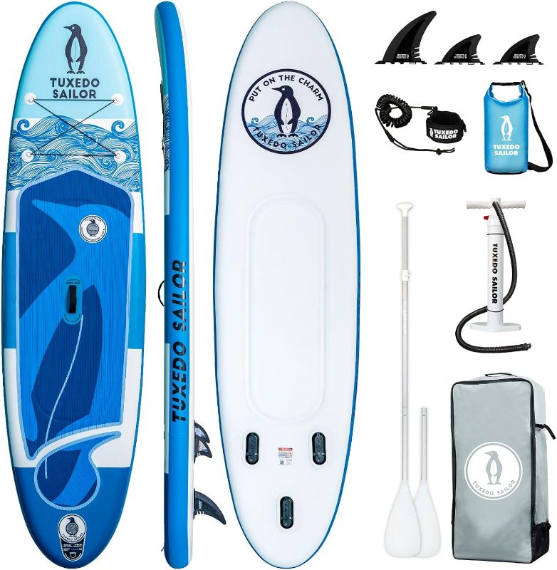 Photo 1 of Tuxedo Sailor Inflatable Paddle Board Inflatable SUP Inflatable Stand Up Paddle Board Kids Paddle Board with Paddle Board Accessories for Fishing Yoga Tourism Surfing and Racing
