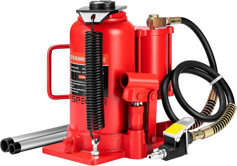 Photo 1 of SPECSTAR Pneumatic Air Hydraulic Bottle Jack with Manual Hand Pump 20 Ton Heavy Duty Auto Truck Travel Trailer Repair Lift Red
