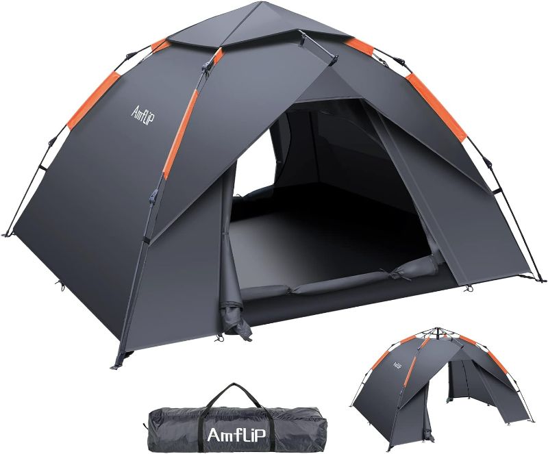 Photo 1 of Amflip Camping Tent Automatic 2-3 Man Person Instant Tent Pop Up Ultralight Dome Tent 4 Seasons Waterproof & Windproof Camping Tent with Removable Outer Tarpaulin, Double Layers
