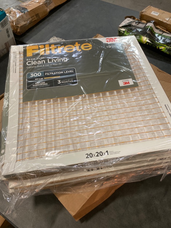 Photo 2 of Filtrete 20x20x1 Air Filter MPR 300 MERV 5, Clean Living Basic Dust, 6-Pack (exact dimensions 19.69x19.69x0.81)