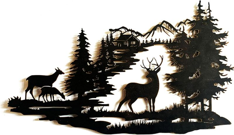 Photo 1 of Remenna Cabin Decor Metal Deer Wall Art Rustic Wall Decor Hanging for Bathroom Living Room Bedroom Indoor Outdoor 22x13 Inches
