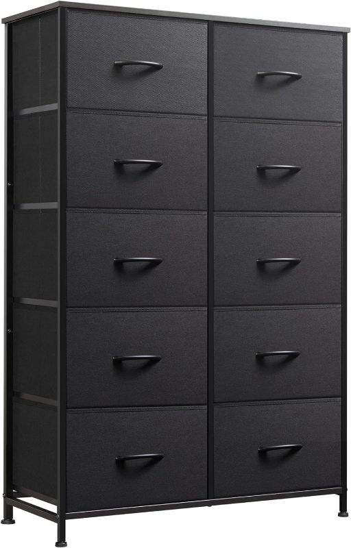 Photo 1 of WLIVE 10-Drawer Dresser, Fabric Storage Tower for Bedroom, Hallway, Nursery, Closets, Tall Chest Organizer Unit with Textured Print Bins, Steel Frame, Wood Top, Easy Pull Handle, Charcoal Black
