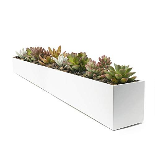 Photo 1 of Buhbo Modern Steel Trough Rectangle Planter 32 Inch, White
