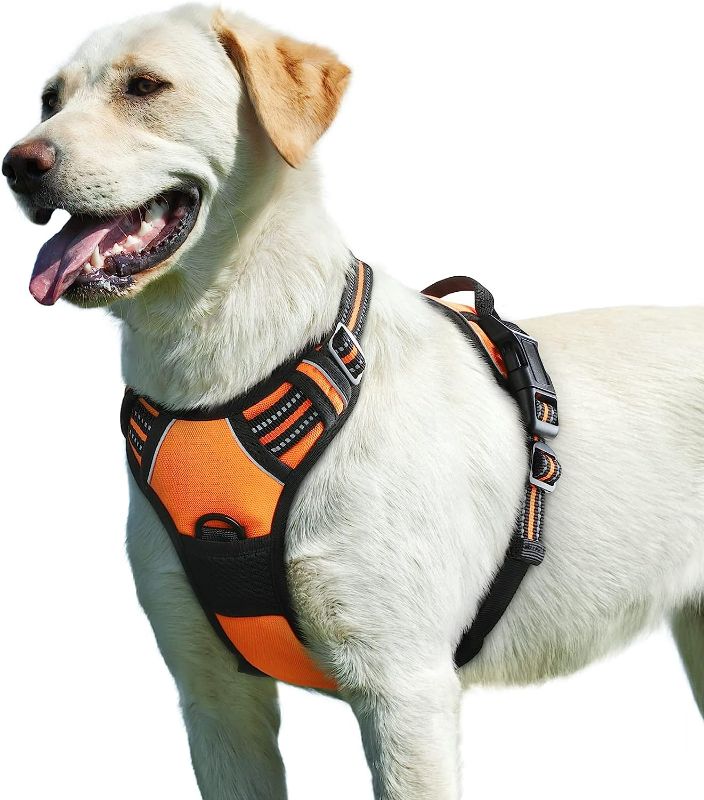 Photo 1 of Eagloo Dog Harness for Large Dogs, No Pull Service Vest with Reflective Strips and Control Handle, Adjustable and Comfortable for Easy Walking, No Choke Pet Harness with 2 Metal Rings, Orange, L
