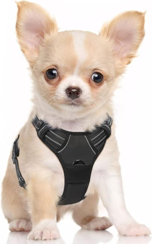 Photo 1 of rabbitgoo Dog Harness, No-Pull Pet Harness with 2 Leash Clips, Adjustable Soft Padded Dog Vest, Reflective No-Choke Pet Oxford Vest with Easy Control Handle for Small Dogs, Black, S
