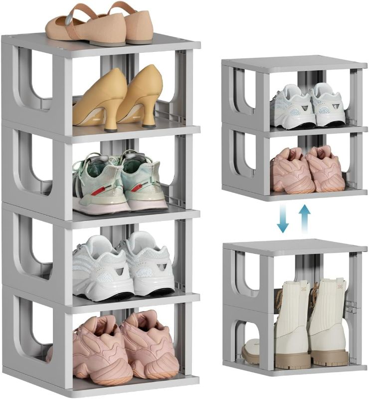 Photo 1 of HAIXIN 5-Tier Shoe Rack for Closet, Durable Shoe Shelf Space Saving, Narrow Shoe Storage Stand Small Shoe Cabinet Boots Storage and Organization for Entryway Hallway Dorm Bathroom - Grey
