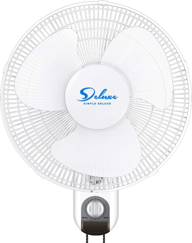 Photo 1 of Simple Deluxe 16 Inch Digital Household Wall Mount Fans, Adjustable Tilt, 90 Degree, 3 Speed Settings, 1 Pack, White
